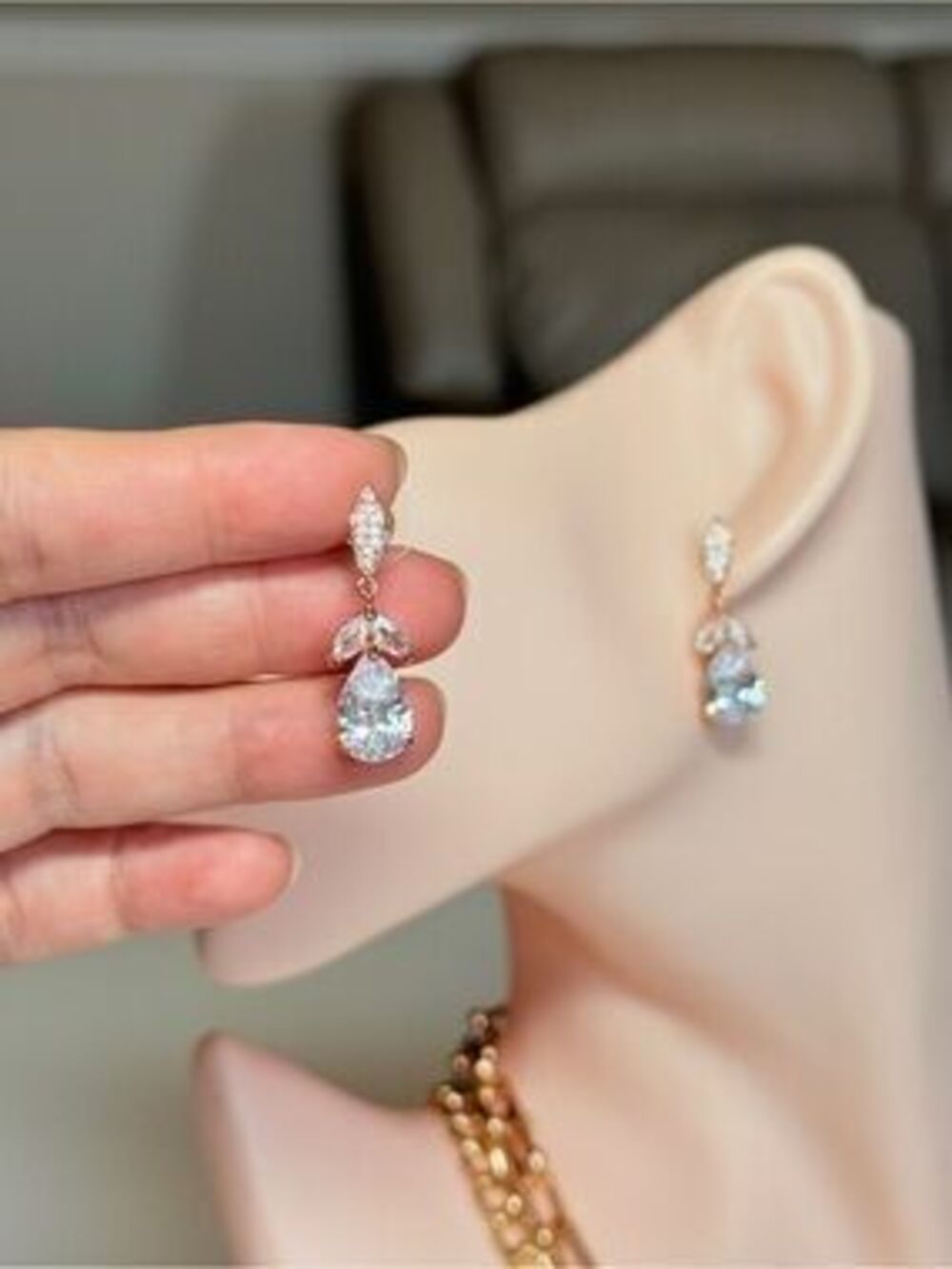 Rose Gold Teardrop Cubic Zirconia Drop Earrings